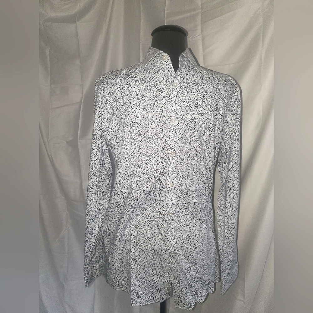 J Ferrar Mens Medium PolyCotton Slim Stretch Floral Long Sleeve Button Up Shirt